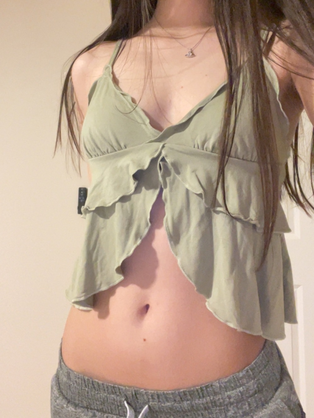 Edikted Olive Green Tiered Ruffle Tank Top
